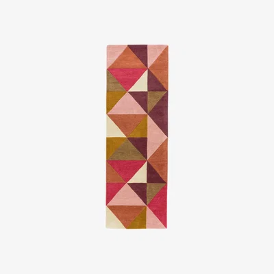 The Rug Seller Reef Kite Geometric Wool Runner Rugs RF09 in Pink