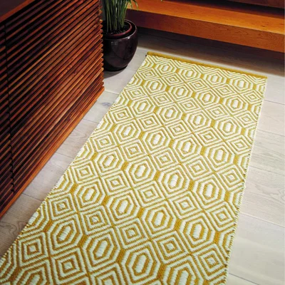 The Rug Seller Flatweave Geo Hallway Runners in Ochre Yellow Cream
