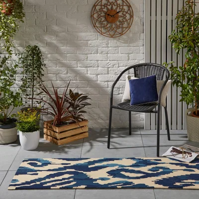 The Rug Seller Kasuri Outdoor Runner Rugs by Sanderson in Indigo 446208