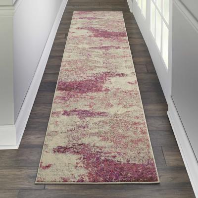 The Rug Seller Celestial Abstract Hallway Runner Rug CES02 in Ivory Pink by Nourison