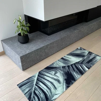 The Rug Seller Jini Botanical Palm Leaf Washable Runner Mats in Green