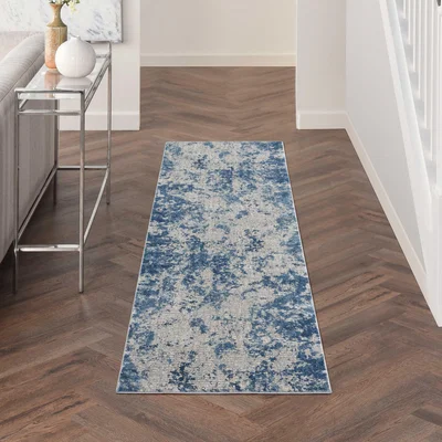 The Rug Seller Rustic Textures RUS16 Abstract Runner Rugs in Grey Blue