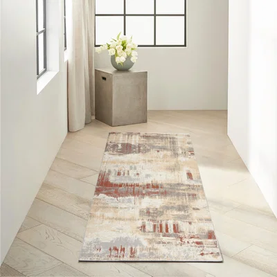 The Rug Seller CK005 Enchanting ECH02 Runner Rug by Calvin Klein in Grey Rust Orange
