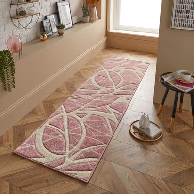 The Rug Seller Portland 57 R Abstract Carved Runner Rugs in Pink Cream