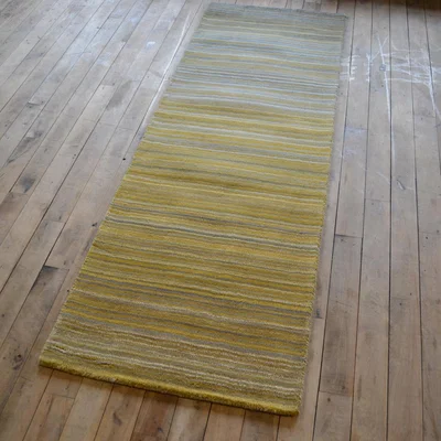 The Rug Seller Fine Stripes Wool Hallway Runner in Ochre&nbsp;67x200cm