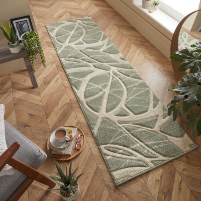 The Rug Seller Portland 57 G Abstract Carved Runner Rugs in Green Cream