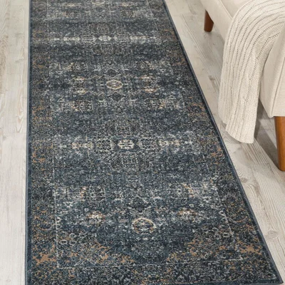 The Rug Seller Malta Hallway Runners MAI01 by Kathy Ireland in Navy