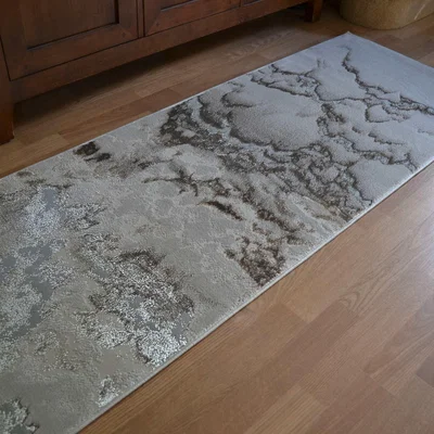 The Rug Seller Aurora AU02 Marble Runner Rugs in Cloud Grey
