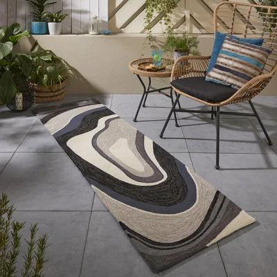 The Rug Seller Habitat Aura Indoor Outdoor Abstract Runner Rugs Grey 477304