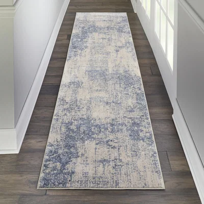 The Rug Seller Silky Textures Hallway Runner SLY01 by Nourison in Ivory Blue