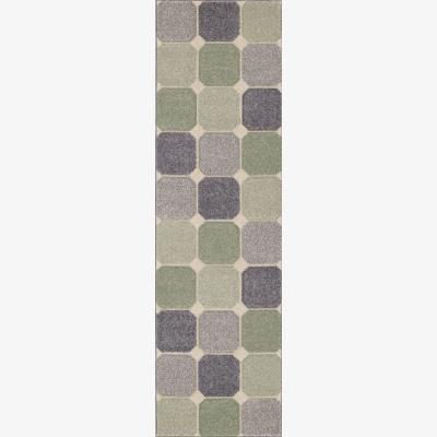 The Rug Seller Portland 172 G Geometric Block Runner Rugs in Green Grey Cream