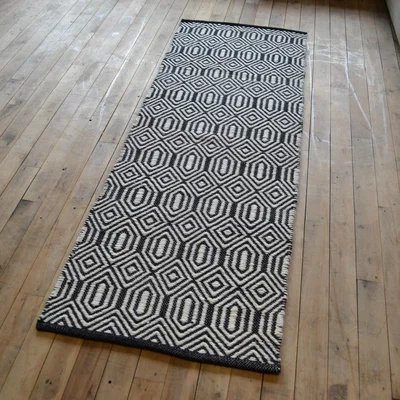 The Rug Seller Flatweave Geo Hallway Runners in Black White