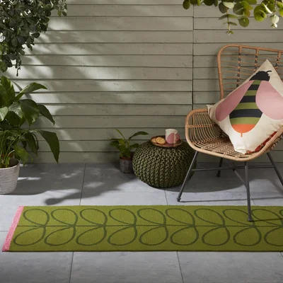 The Rug Seller Giant Linear Stem Border indoor outdoor Runner 460607 in Seagrass by Orla Kiely
