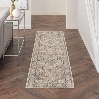 The Rug Seller Quarry QUA05 Traditional Distressed Runner Rugs in Beige Grey by Nourison