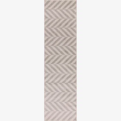The Rug Seller Muse MU07 Geometric Chevron Woven Runner Rugs in Grey