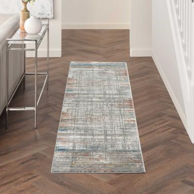 The Rug Seller Rustic Textures RUS12 Abstract Runner Rugs in Grey Multicolour