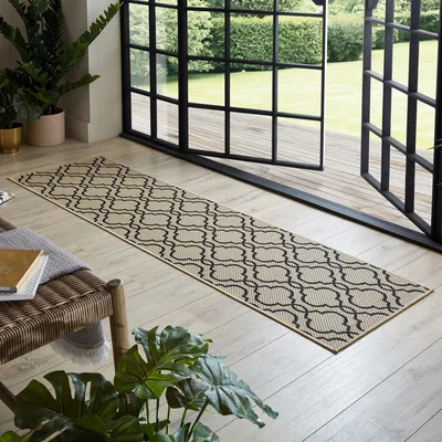 The Rug Seller Florence Alfresco Milan Runner in Black and Beige