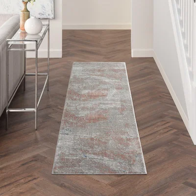 The Rug Seller Runner Rustic Textures RUS15 Abstract Rugs in Grey Rust