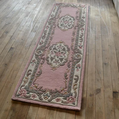The Rug Seller Shensi Traditional Wool Runner in Rose Pink&nbsp;67x210cm