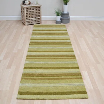 The Rug Seller Supreme Handloom Multistripe Hallway Runners in Olive