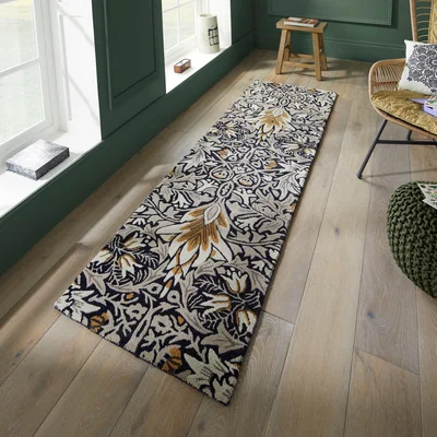 The Rug Seller Snakeshead Runner Rugs 127208 in Indigo by William Morris