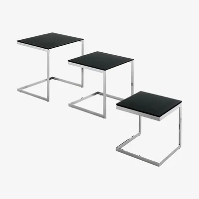 Barker and Stonehouse Bontempi Hip Hop Nest of 3 Tables, Chrome Frame G093 with Glossy Black Top C152