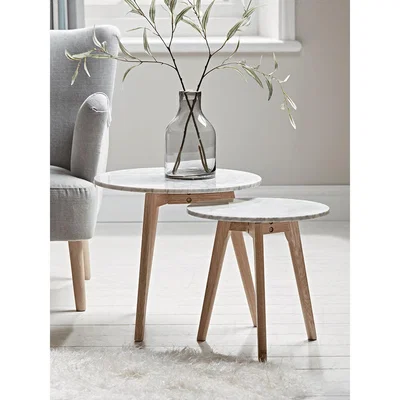 Cox and Cox Two Oak & Marble Nested Tables