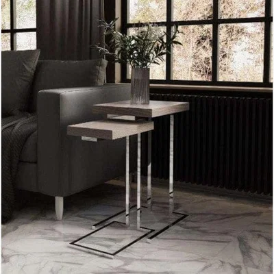 Chiltern Oak Furniture Milan Chrome & Oak Nest of 2 Sofa Tables