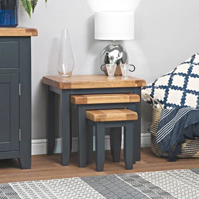 Chiltern Oak Furniture Hampshire Blue Painted Oak Nest of 3 Tables