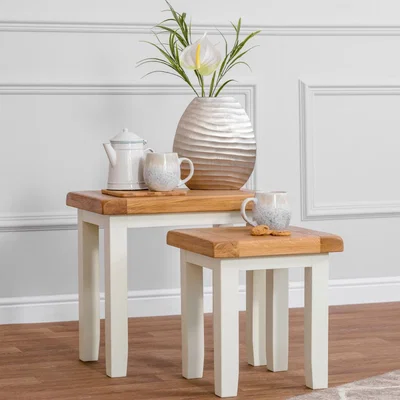 Chiltern Oak Furniture Hampshire Ivory Painted Oak Nest of 2 Tables