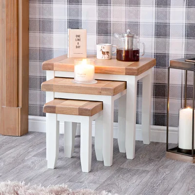 Chiltern Oak Furniture Hampshire White Painted Oak Nest of 3 Tables
