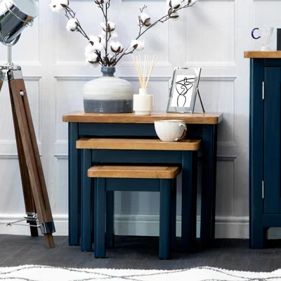 Chiltern Oak Furniture Rutland Blue Painted Oak Nest of 3 Tables