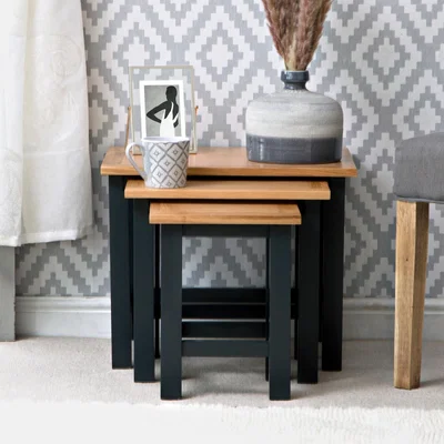 Chiltern Oak Furniture Salisbury Blue Painted Oak Nest of 3 Tables