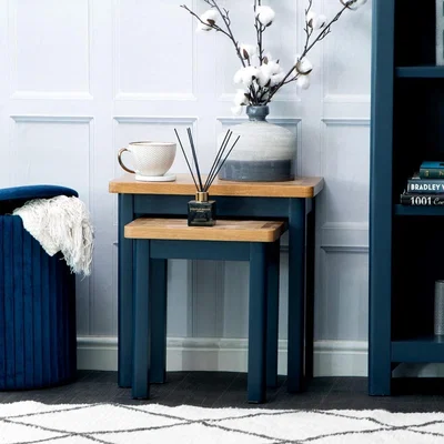 Chiltern Oak Furniture Rutland Blue Painted Oak Nest of 2 Tables