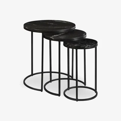 Cult Furniture Set of 3 Nesting Side Tables, Black Marble