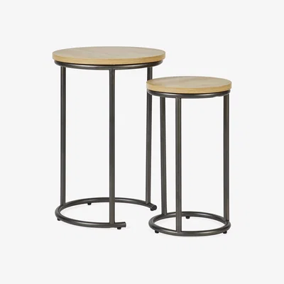 Dunelm Fulton Oak Effect Nest of Tables Brown and Grey