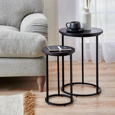 Dunelm Trent Nest of Tables Black Mango Wood Black