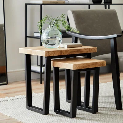 Dunelm Freddie Oak Effect Nest of Tables Light Oak
