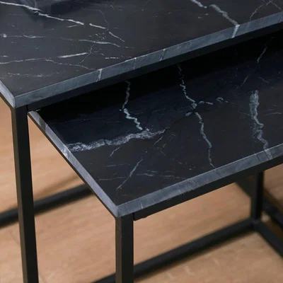 Dunelm Daphne Square Nest of 2 Tables, Real Marble