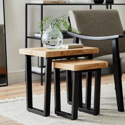 Dunelm Freddie Oak Effect Nest of Tables Brown