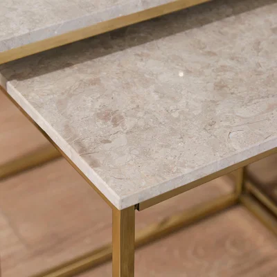 Dunelm Daphne Square Nest of 2 Tables, Real Marble