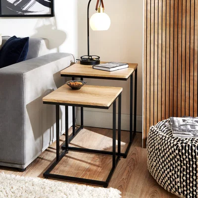 Dunelm Charlie Nest of Tables Oak Effect Brown