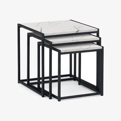Dunelm Return - Tribeca Nest of 3 Tables, White Marble