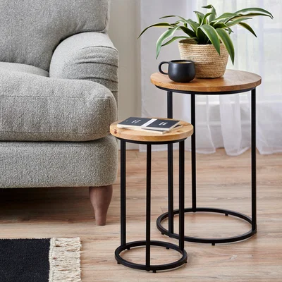 Dunelm Trent Nest of Tables Light Mango Wood Wood (Brown)