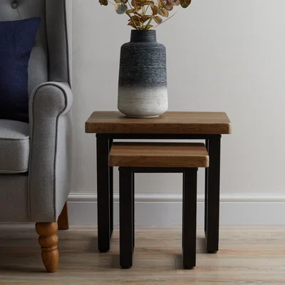 Dunelm Freddie Rustic Wood Effect Nest of Tables Brown