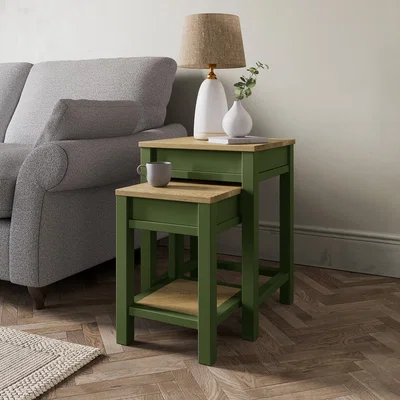 Dunelm Olney Nest of Tables with Storage Olive