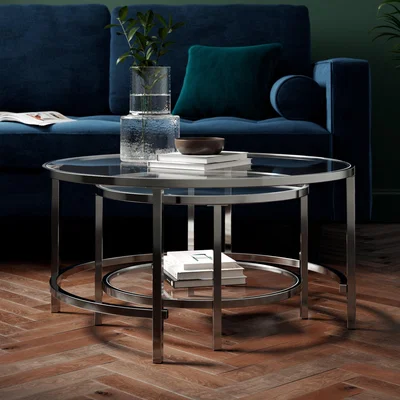 Dunelm Sofia Glass Coffee Nest of Tables Silver