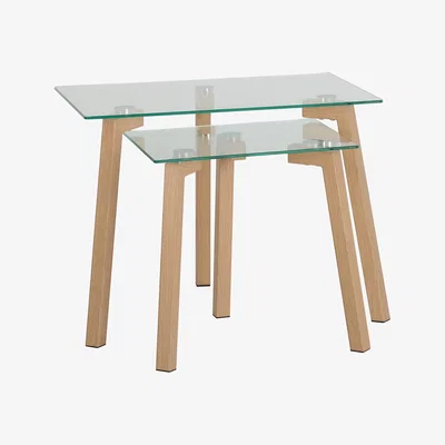 Dunelm Morton Oak Effect and Glass Nest Of Tables Rose Gold