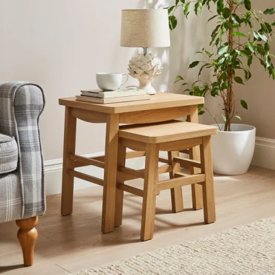 Dunelm Laurie Nest of Tables, Oak Effect