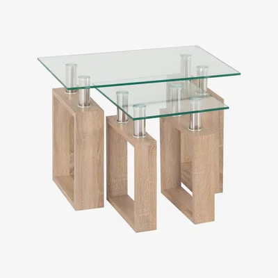 Dunelm Milan Glass Top Nest of Tables Natural